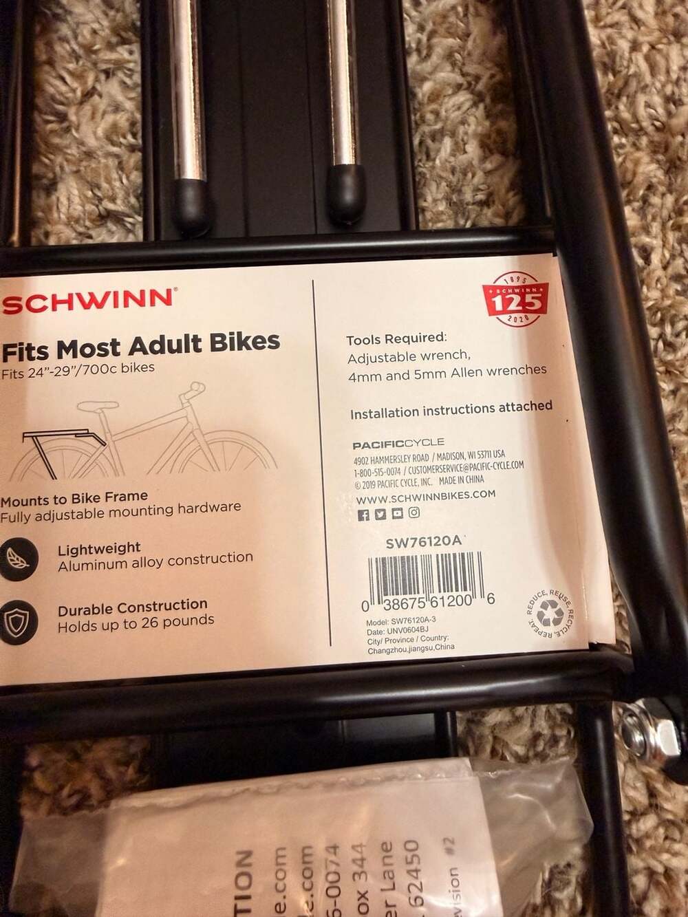 Schwinn Adjustable Rear Rack, Black - Picture 3 of 3